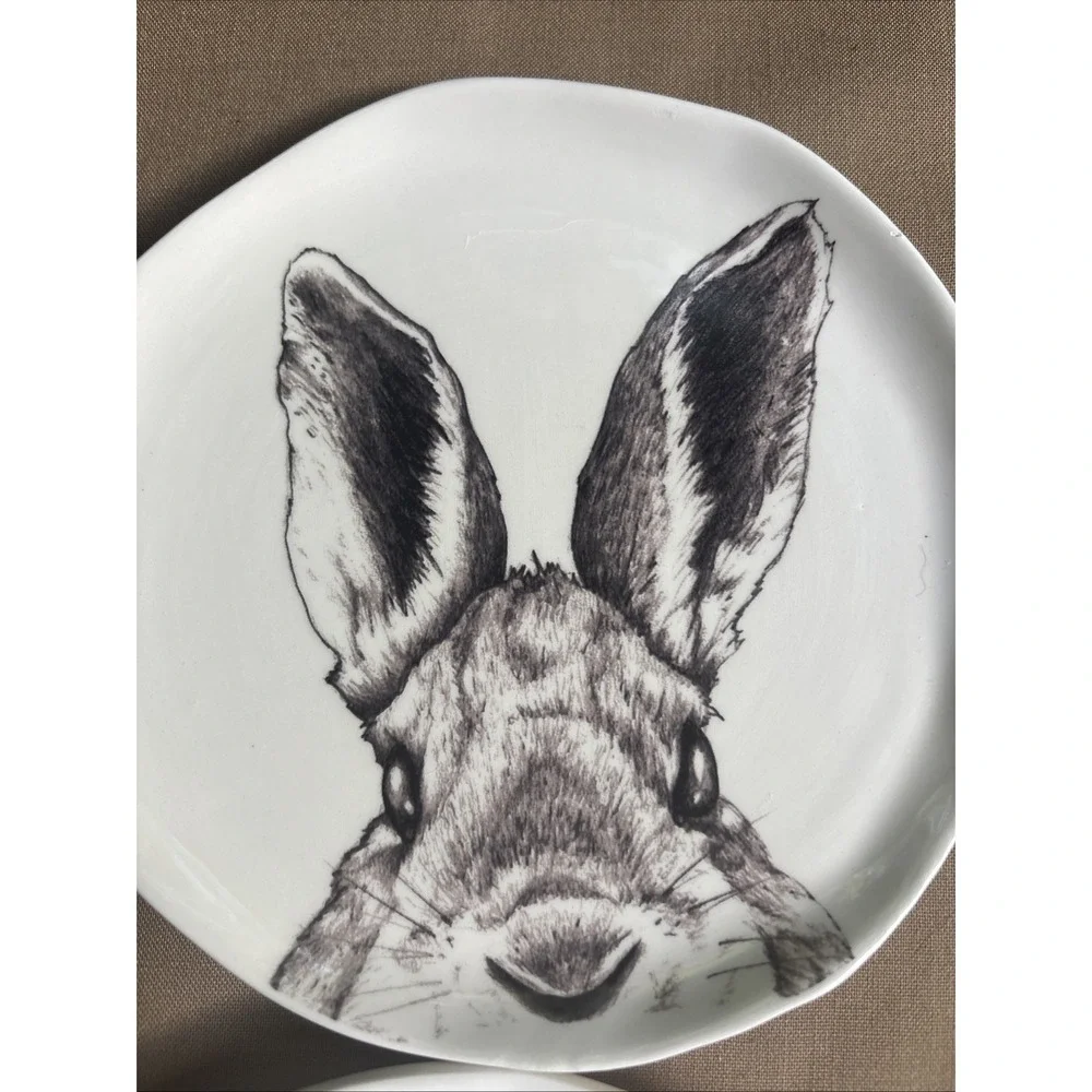 Arlington Designs 4 Ceramic Plates Rabbits Bunny Whimsical Decor ONLY Crazing 6